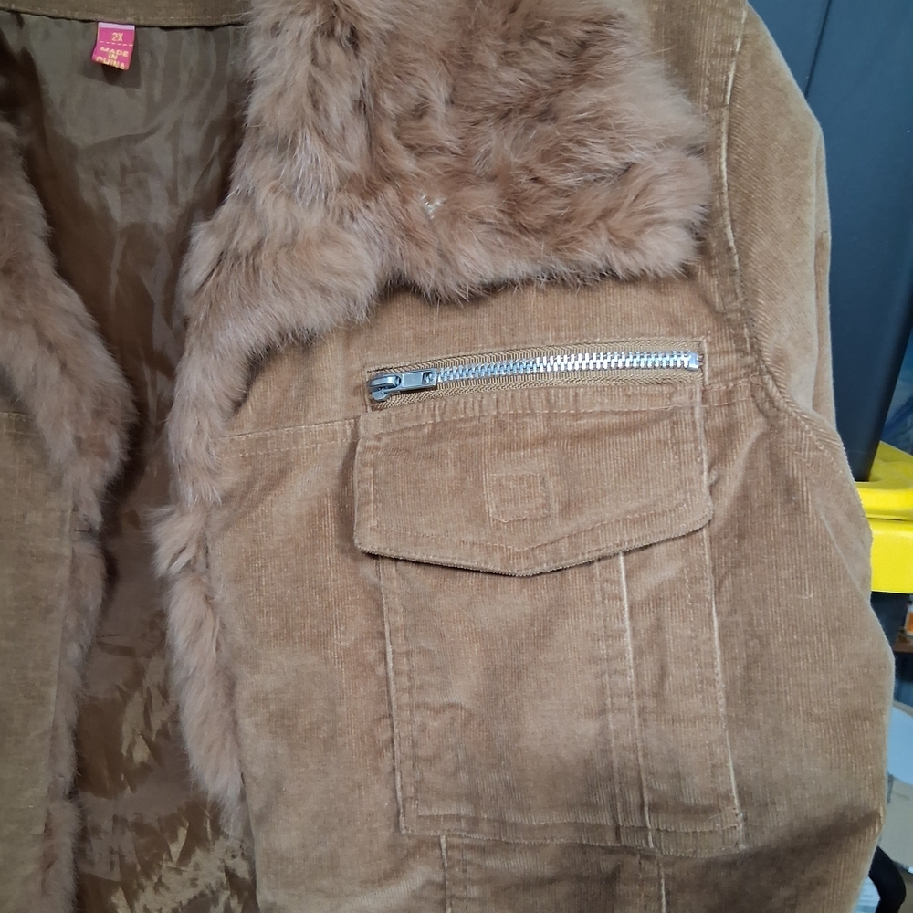 Brown Rabbit Fur Utility Jacket Xl - Picture 2 of 8